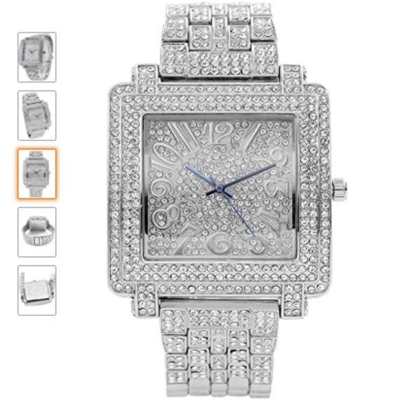 EXCLUSIVECB LUXURY SILVER TONED DETAILED BLING UNISEX WATCH - Picture 3 of 5
